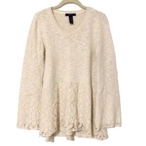 𝅺STYLE & CO Women's Sparkly Lace and Knit Ivory Bell Sleeve Sweater Size Small
